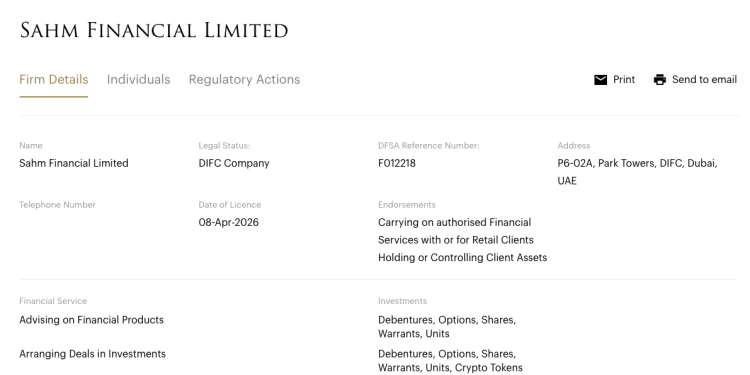 Sahm Obtains DFSA Licence in the DIFC to Strengthen Its Presence in the UAE